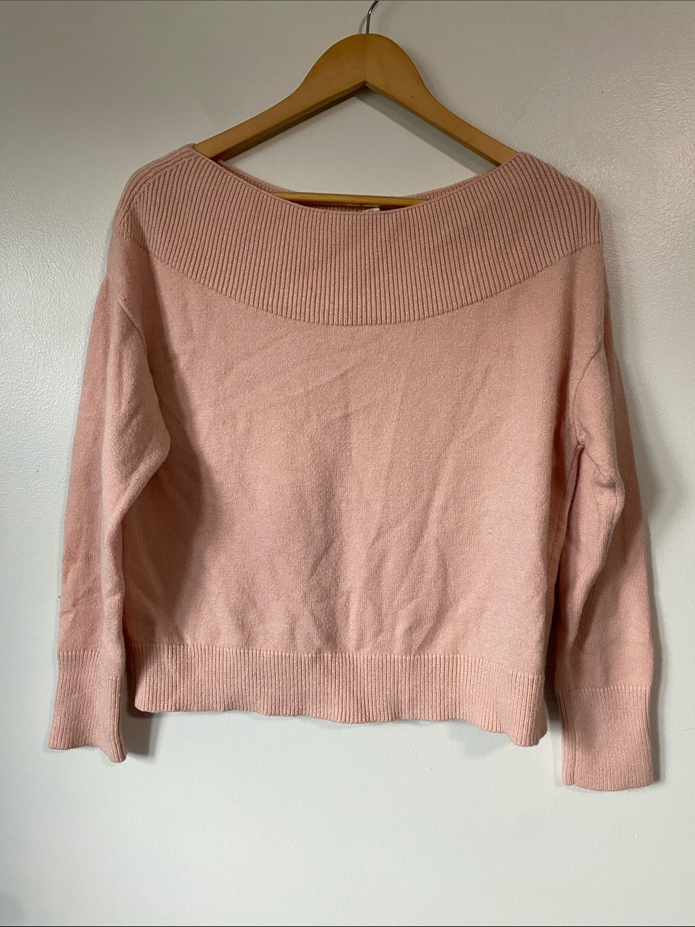Moth by Anthropologie Pink Boat Neck Sweater wide ribbed collar Small